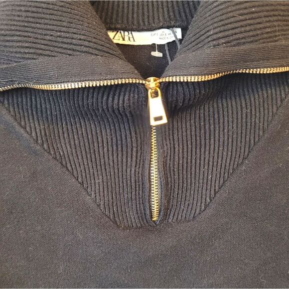 Zara Black Collared Gold Crew Neck Sweater - Picture 4 of 5